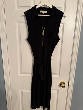 Michael Kors Black Sleeveless Midi Dress with Gold Zip